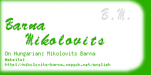 barna mikolovits business card
